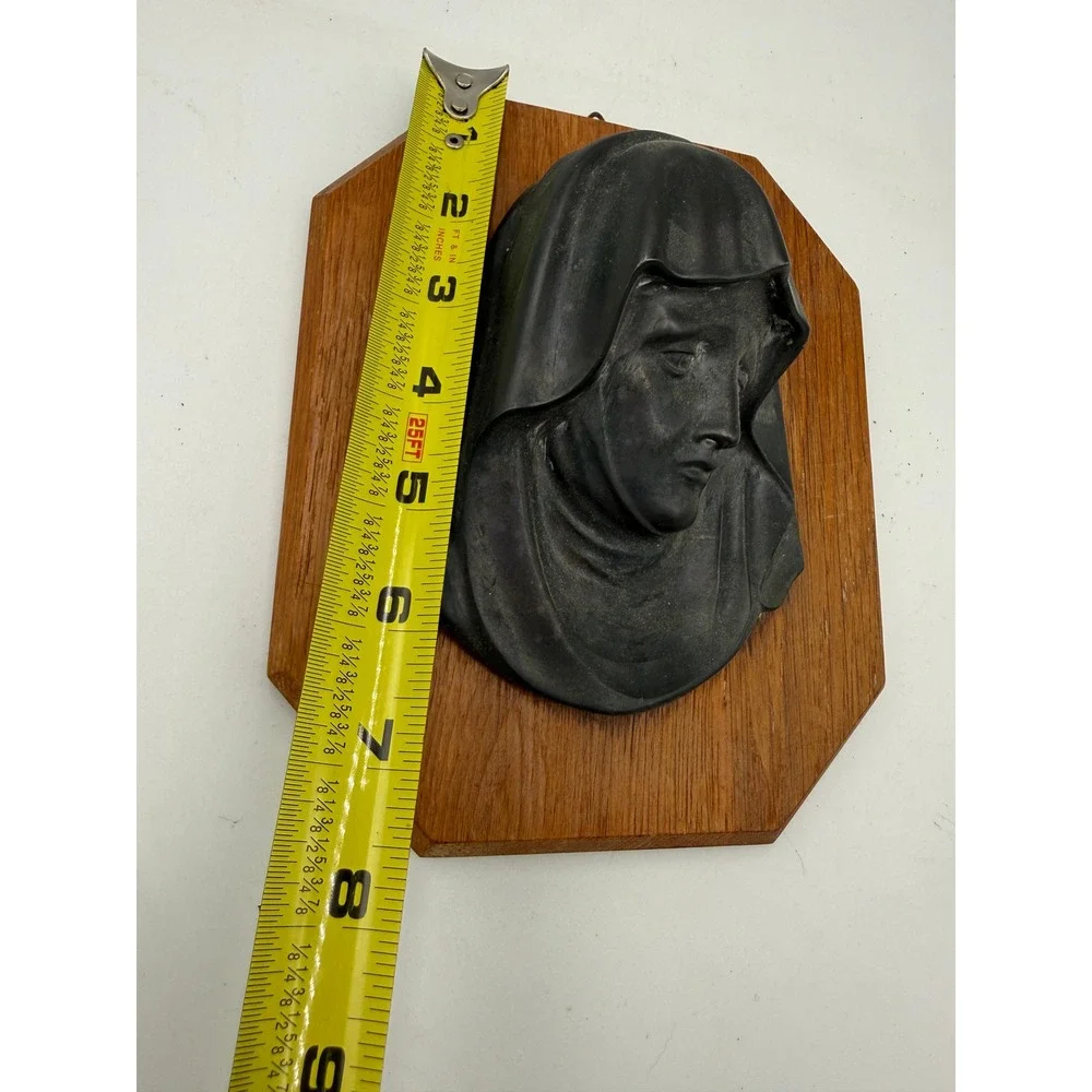 Unbranded Virgin Mary Wall Plaque Religious Art 8.5in Black Wood Base Relief